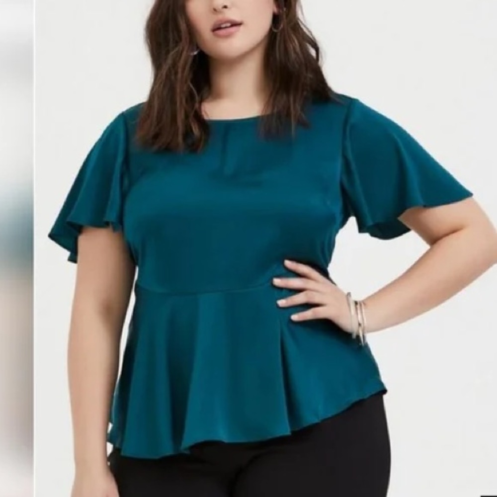 Teal Ruffle Sleeve Peplum Top